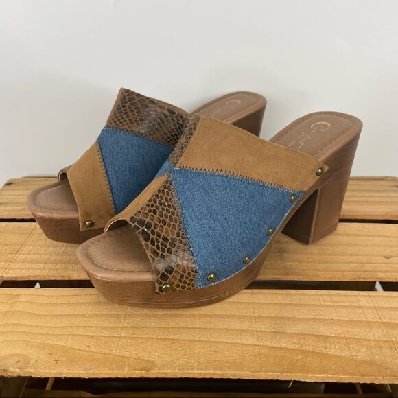 Cato multipattern platform chunky heel sandals size 10M Y2K - Picture 1 of 10